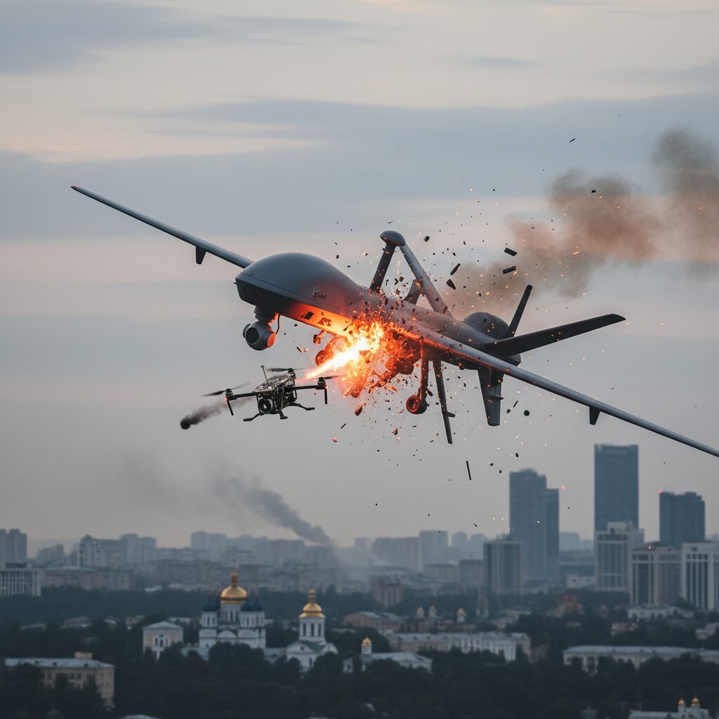 conflit en ukraine : un drone russe high-tech à 7 millions de dollars est neutralisé par un modeste drone fpv, marquant un triomphe stratégique majeur pour kiev.