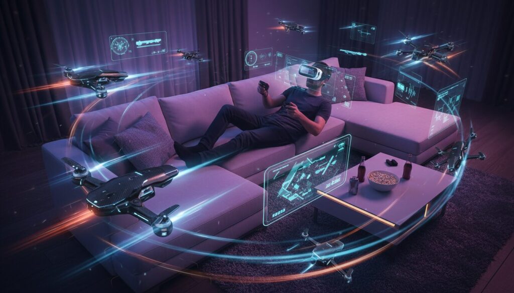 découvrez un simulateur révolutionnaire qui vous permet de piloter des combats de drones immersifs confortablement depuis votre canapé. plongez au cœur de l'action et vivez une expérience unique !