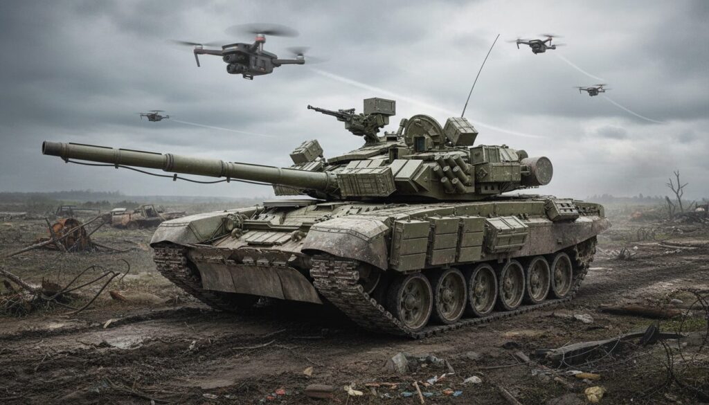 la russie équipe ses chars de conteneurs pour tenter de contrer les drones fpv de kiev, une mesure dont l'efficacité reste incertaine face aux nouvelles tactiques de guerre.