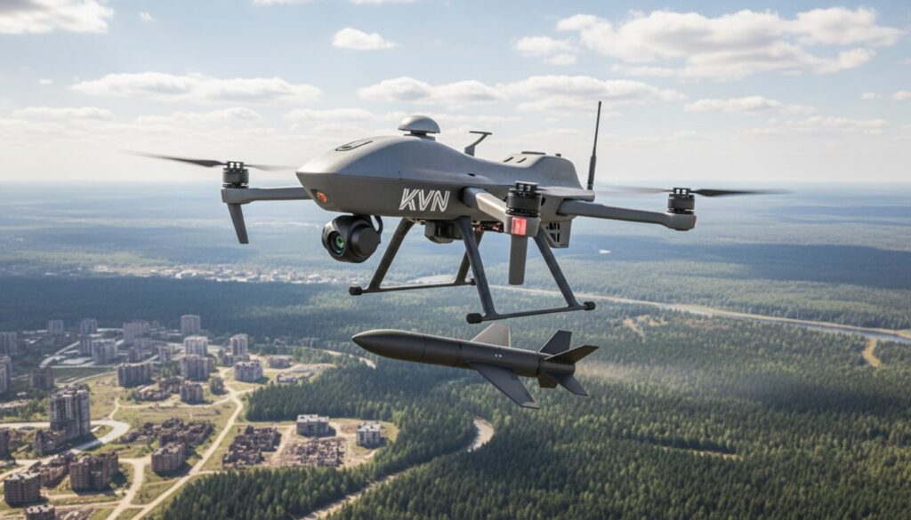 découvrez le kvn, le drone fpv russe innovant capable de déployer une munition rôdeuse à longue portée de 50 km, révolutionnant les opérations militaires avec précision et efficacité.