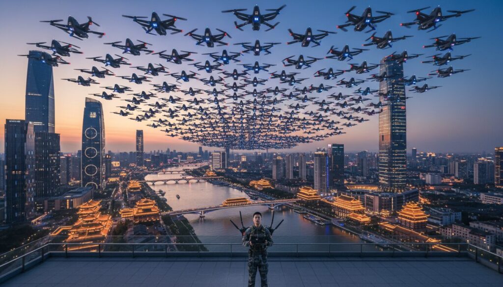 découvrez comment la chine contrôle un essaim de 200 drones simultanément grâce à un seul opérateur, une prouesse technologique impressionnante révolutionnant la gestion des drones.