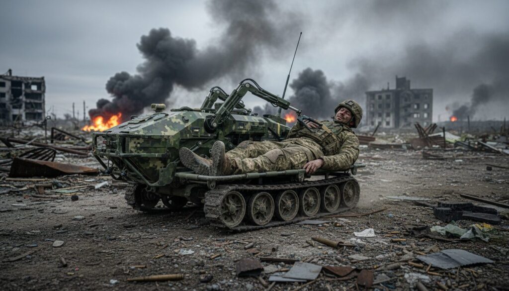 découvrez comment un drone terrestre ukrainien intervient pour secourir un soldat blessé en pleine zone de combat dans cette vidéo impressionnante.