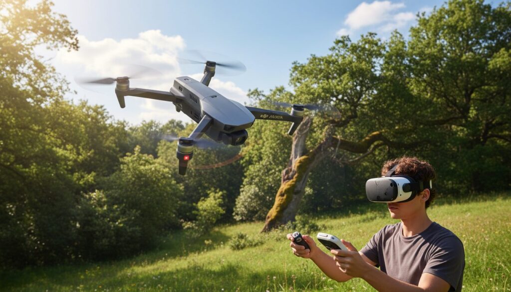 découvrez le dji avata explorer combo, le drone de course ultra-immersif équipé d'un casque vr et d'une télécommande, disponible à un prix exceptionnel pour des sensations de vol inédites.
