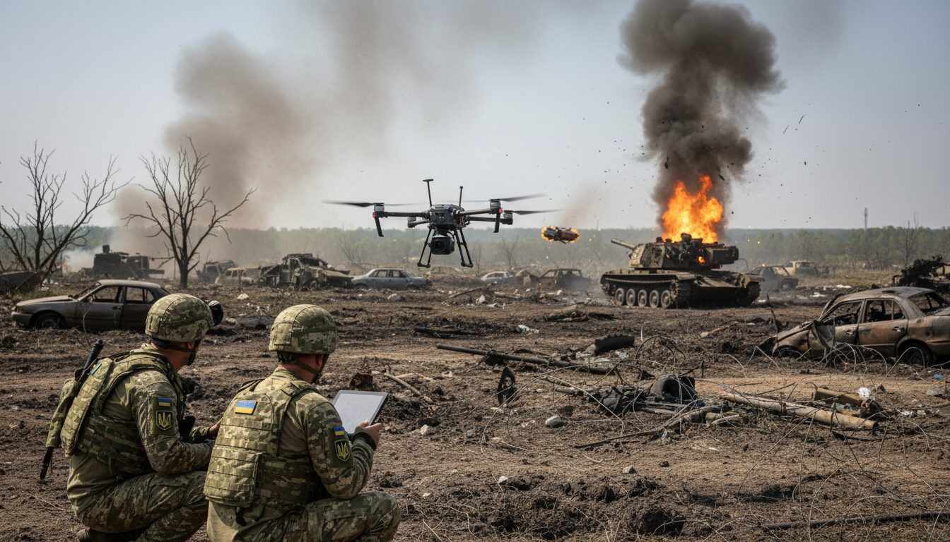dans la région de donetsk, les forces ukrainiennes utilisent un drone pour neutraliser un canon automoteur russe, marquant une opération stratégique clé.
