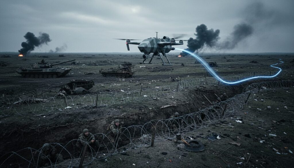 découvrez comment un drone russe a réussi à franchir les lignes de front en ukraine en utilisant un câble de fibre optique, illustrant les nouvelles tactiques technologiques dans le conflit.