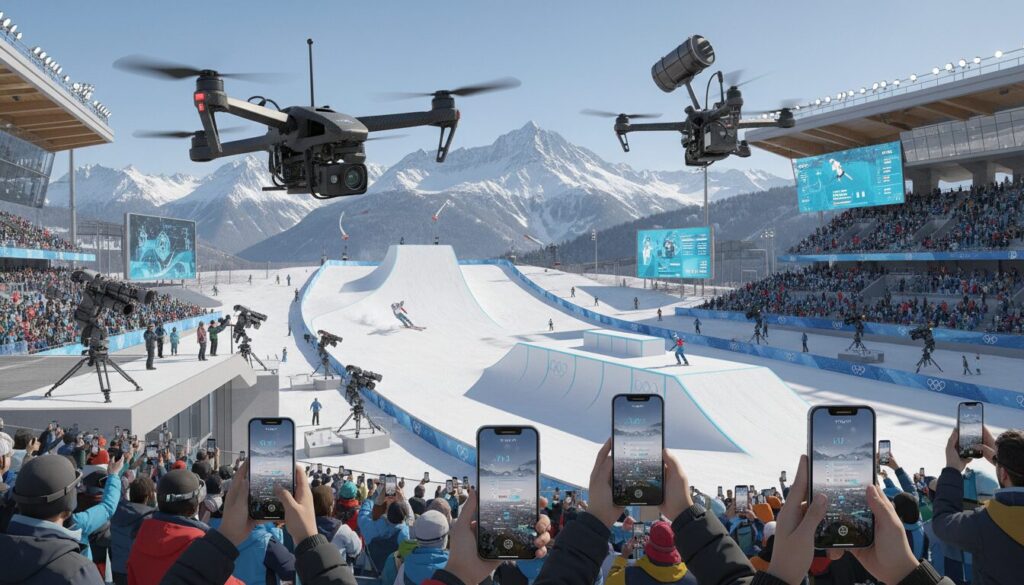 découvrez comment les jo d’hiver 2026 révolutionnent la captation sportive grâce à l'essor des drones fpv, de l'intelligence artificielle et des smartphones.