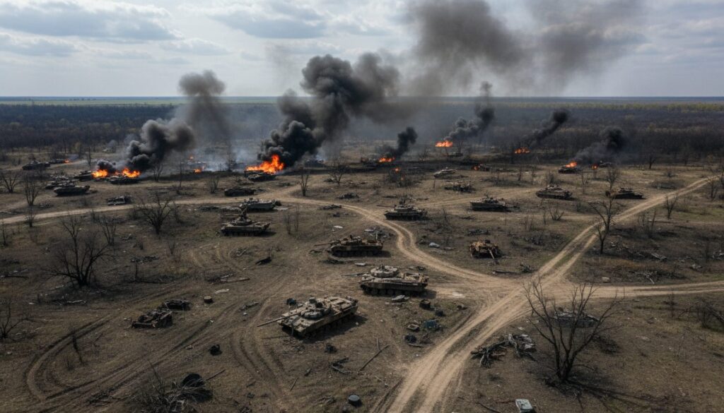 une frappe de drones ukrainiens détruit 58 véhicules blindés près de donetsk, infligeant un coup dur à la russie dans le conflit en cours.