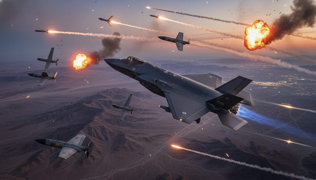 analyse détaillée du conflit en iran avec la découverte du chasseur furtif f-35, du drone shahed-136 et des armes aériennes utilisées dans les affrontements actuels.