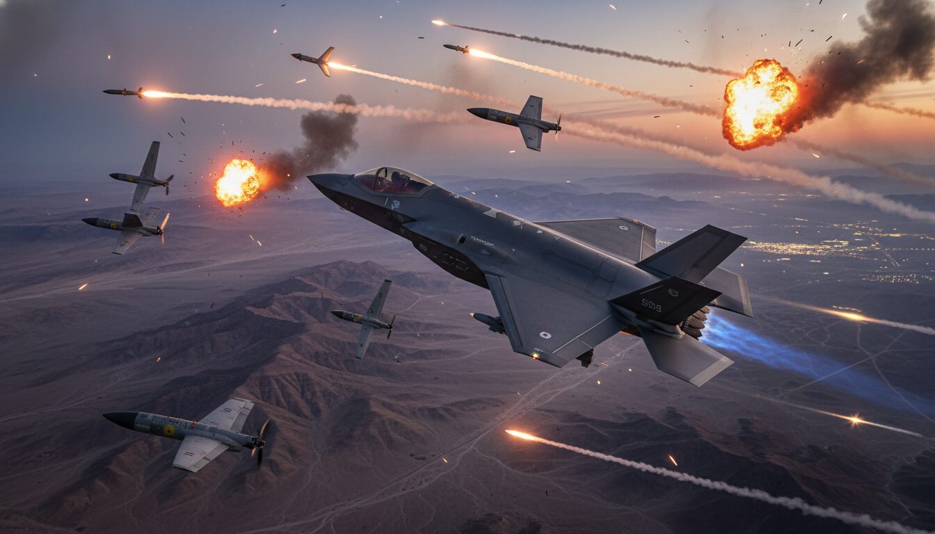 analyse détaillée du conflit en iran avec la découverte du chasseur furtif f-35, du drone shahed-136 et des armes aériennes utilisées dans les affrontements actuels.