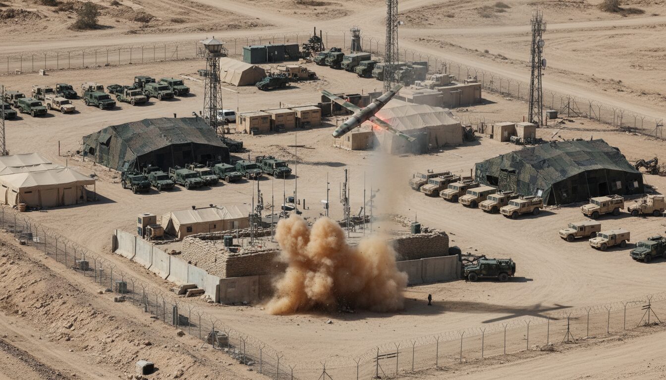 découvrez des images exclusives montrant un mini-drone iranien frappant une base américaine en irak, dévoilant les tensions croissantes dans la région.