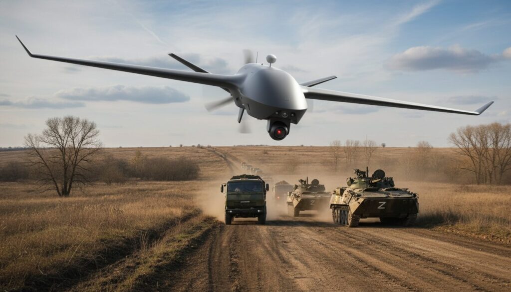 découvrez comment un drone-suicide équipé d'intelligence artificielle révolutionne les tactiques militaires en ukraine en ciblant efficacement les convois russes.