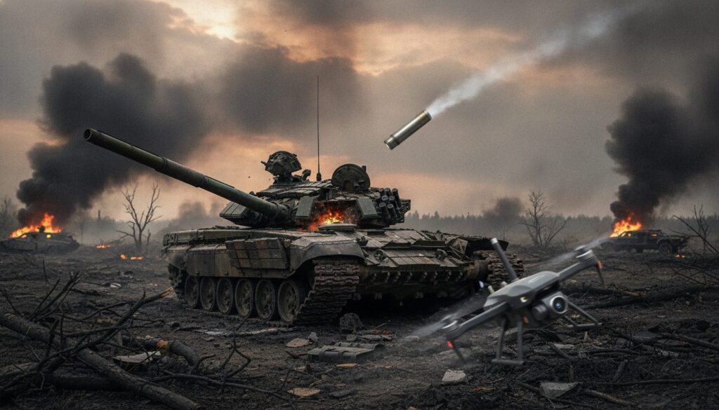 découvrez comment un drone fpv a réussi à neutraliser un char russe t-72b3a en déjouant le système de défense arena-m lors du conflit en ukraine.