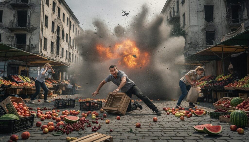découvrez le récit poignant d'un vendeur de fruits à kherson qui a survécu de justesse à une frappe de drone russe, témoignant d'un véritable « safari humain » sur le marché local.