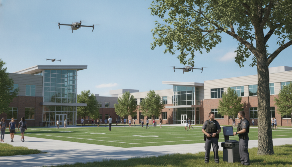 aux états-unis, certaines écoles testent l'utilisation de drones afin d'améliorer la sécurité et prévenir les fusillades, innovant pour protéger les élèves et le personnel.