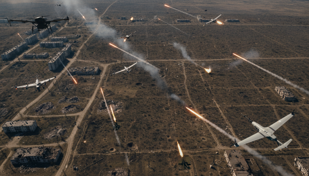 analyse de l'intensification spectaculaire des combats aériens par drones entre moscou et kiev dans le conflit en ukraine, mettant en lumière les nouvelles stratégies et technologies militaires.